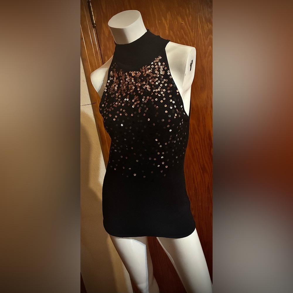 Black House White Market Black w/ Gold & Silver Sequin Sleeveless Tunic Top